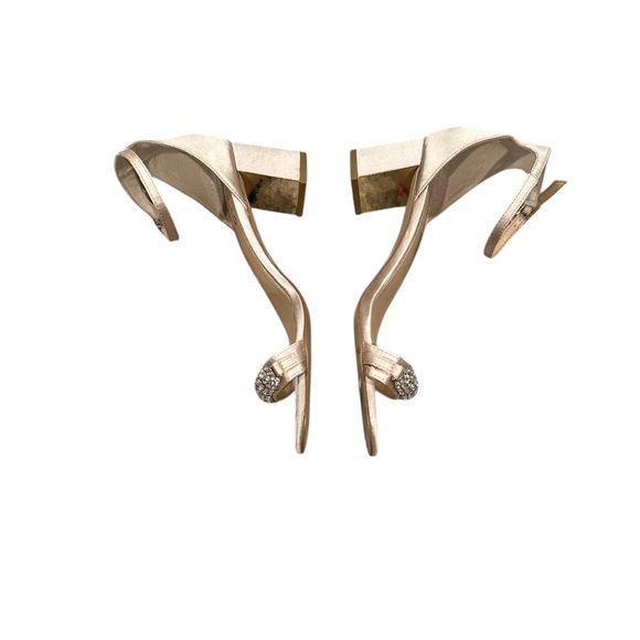 BADLEY MISCHKA JEWEL RAMSEY OPEN TOE BLOCK HEEL SATIN EVENING BRIDAL SHOES 8 - Picture 4 of 11